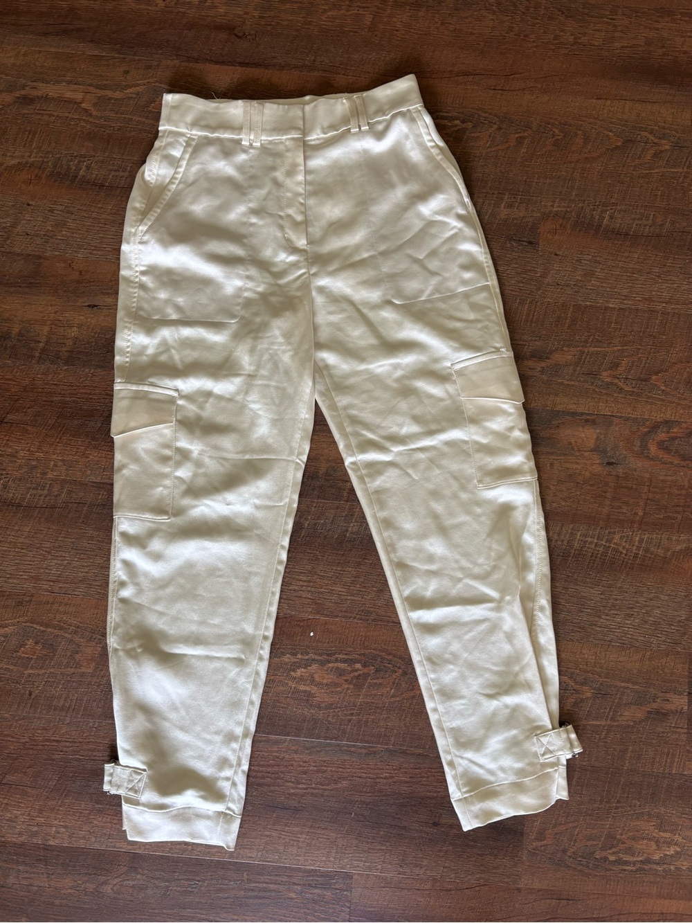 Satin High-Rise Pants in Cream